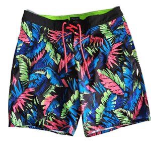 American Eagle Board Shorts Mens Large Beach Shorts Multi Colour Tropical Leaf
